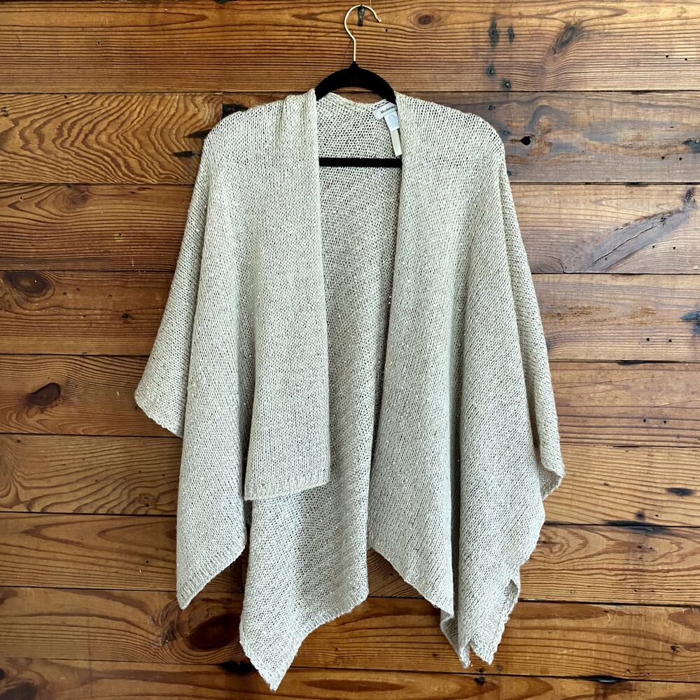 Modena Cream Colored Knitted Open Front Poncho Shrug - One Size